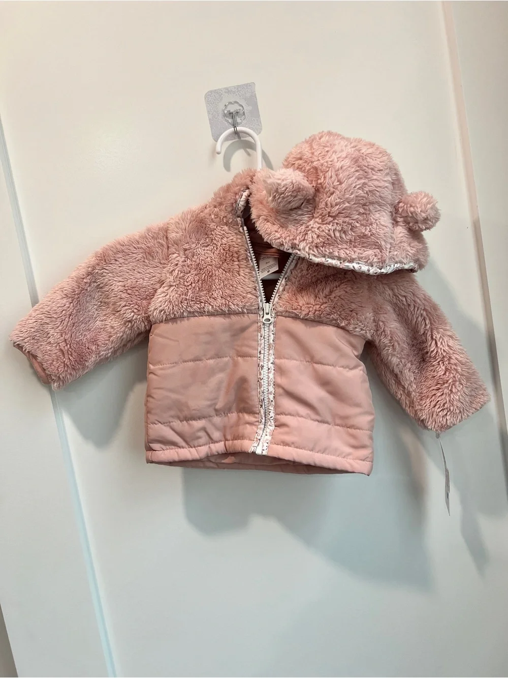 Carter’s Baby Girl Pink Sherpa Puffer Jacket w/ Bear Ear Hood 3 Months NWT